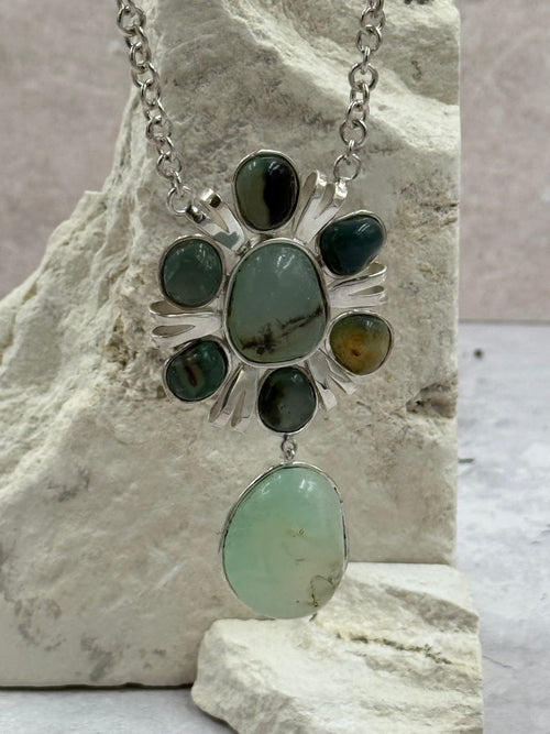 Dije artesanal de plata.975 con cuarzo ágata verde